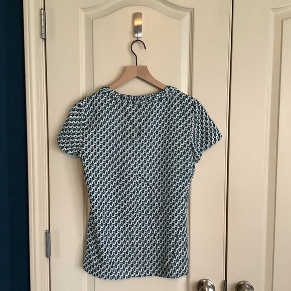 Boden Carey Silk Blend Top Blouse Blue/Green/Cream Size 6 - Picture 2 of 7